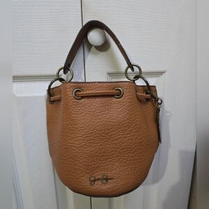 Jessica Simpson Faux Leather Small Brown Pebbled Single Handle Bucket Bag Purse